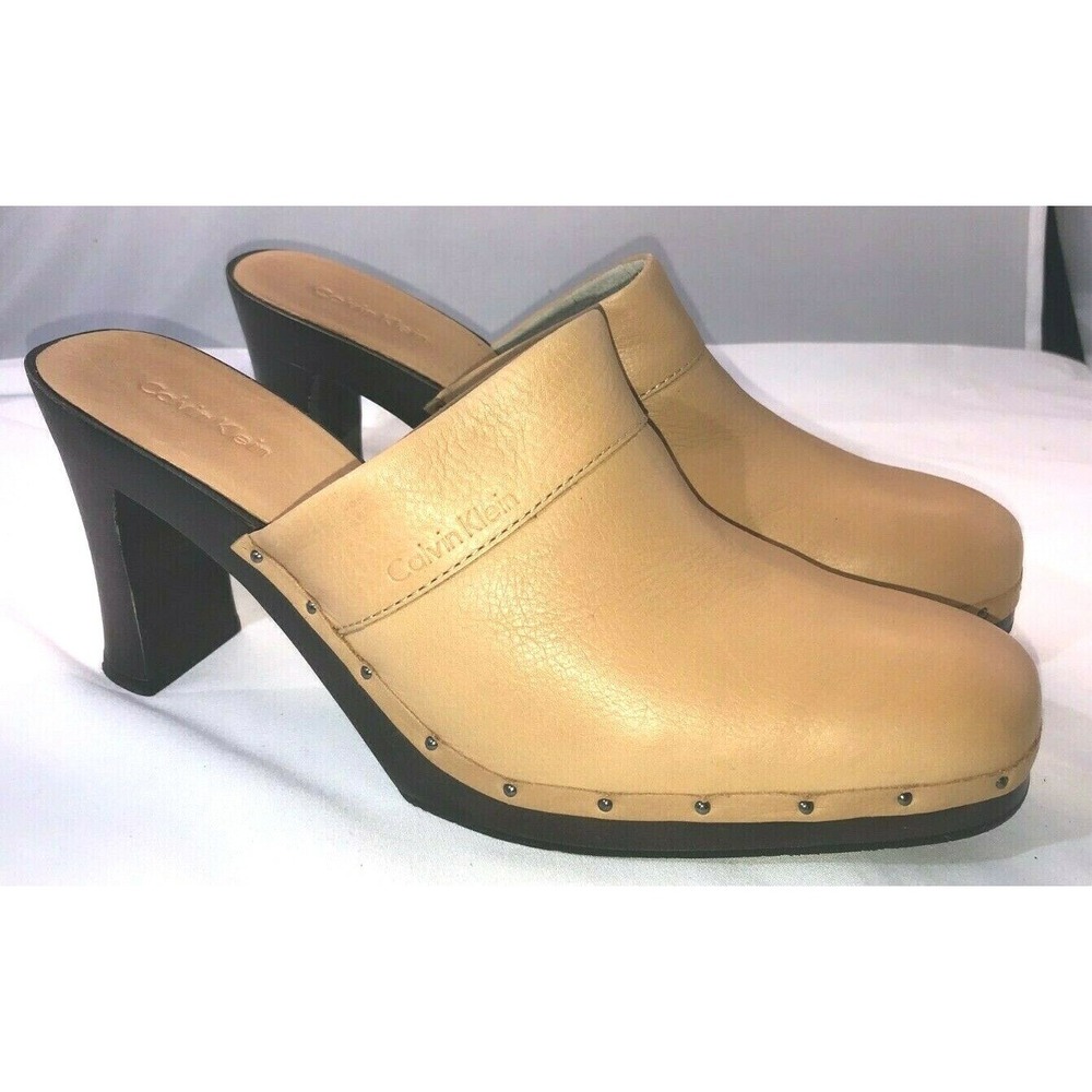 NIB Women's Calvin Klein Leila Sport Nappa Leather Slide On Clogs Mules Size 8.5